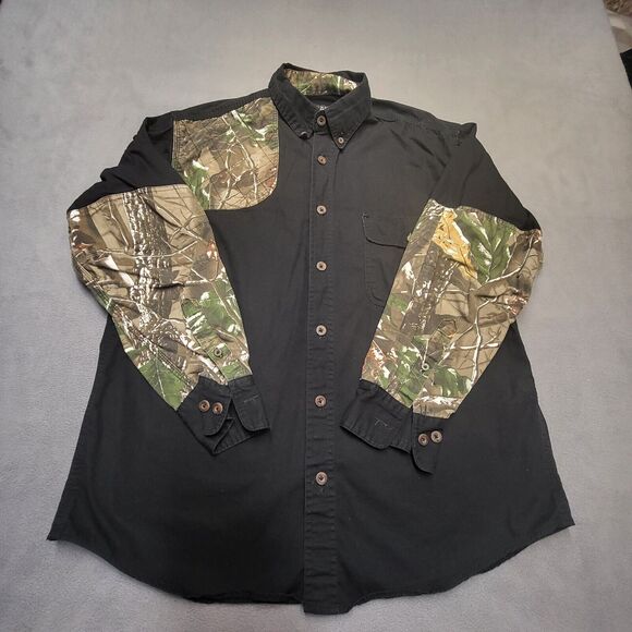 Camo Shooting Hunting Shirt Canyon Creek Mens L Black Long Sleeve Button Up - Picture 1 of 8